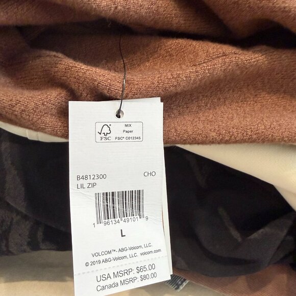 Volcom - NWT - L Hooded Sweatshirt - Brown Terry Like Material - Picture 5 of 5